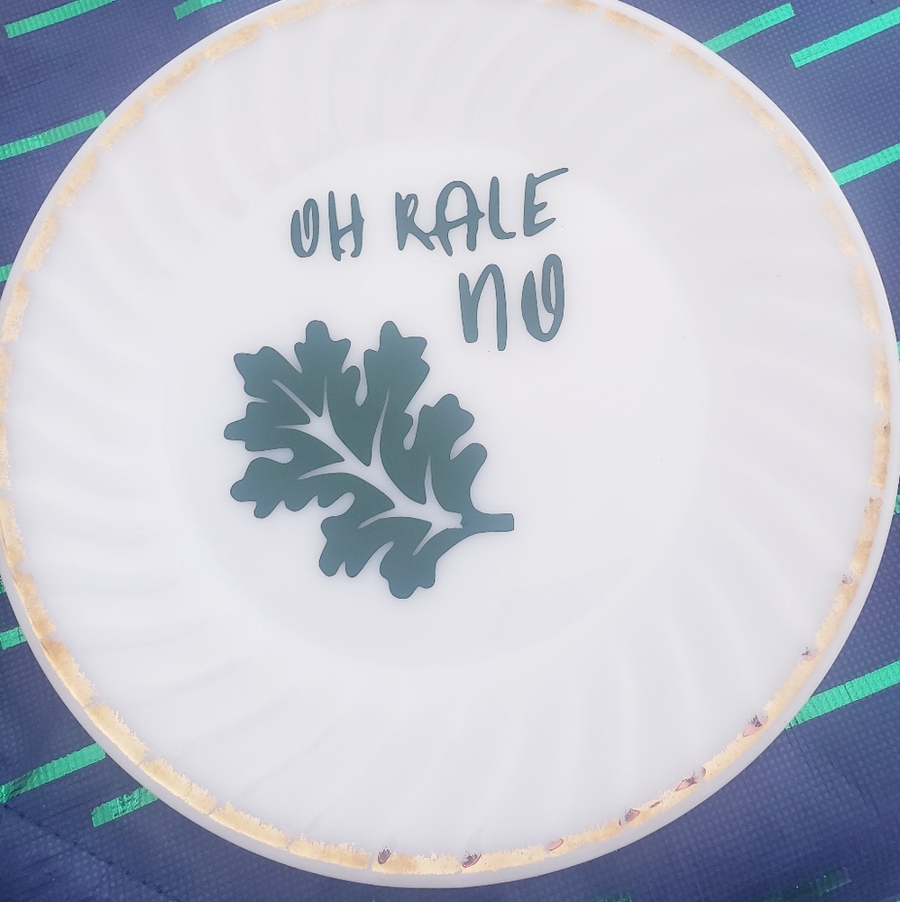 Awesome! Kitchen decor funny upcycled plate. "Oh Kale No"